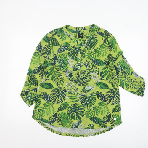 TIGI Women’s Green Leaf Print Tunic Blouse Size 10/12