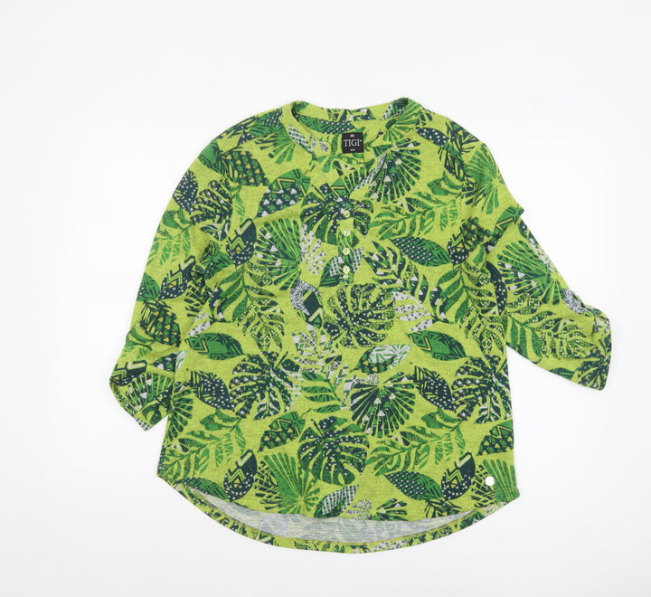 TIGI Women’s Green Leaf Print Tunic Blouse Size 10/12