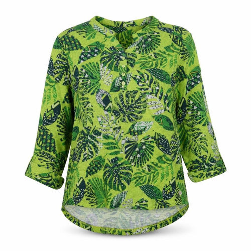 TIGI Women’s Green Leaf Print Tunic Blouse Size 10/12