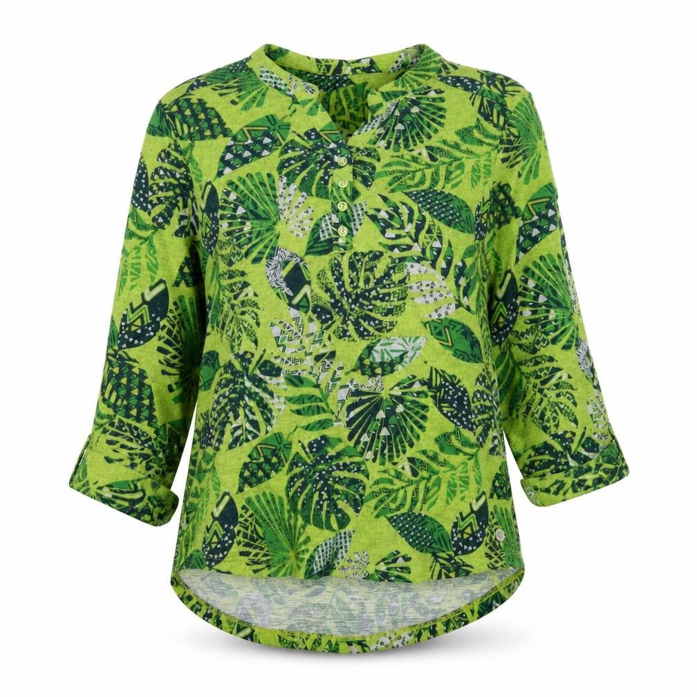 TIGI Women’s Green Leaf Print Tunic Blouse Size 10/12