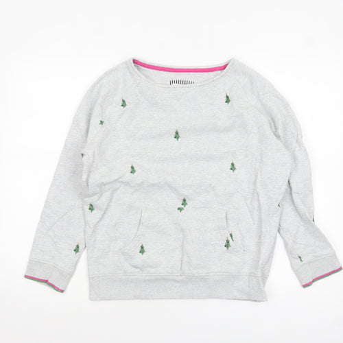 Joules Women Grey Christmas Tree Embroidered Pullover Sweatshirt UK 12