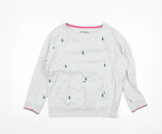 Joules Women Grey Christmas Tree Embroidered Pullover Sweatshirt UK 12