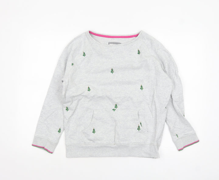 Joules Women Grey Christmas Tree Embroidered Pullover Sweatshirt UK 12
