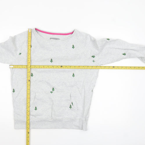 Joules Women Grey Christmas Tree Embroidered Pullover Sweatshirt UK 12