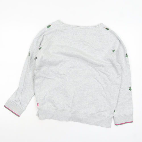 Joules Women Grey Christmas Tree Embroidered Pullover Sweatshirt UK 12