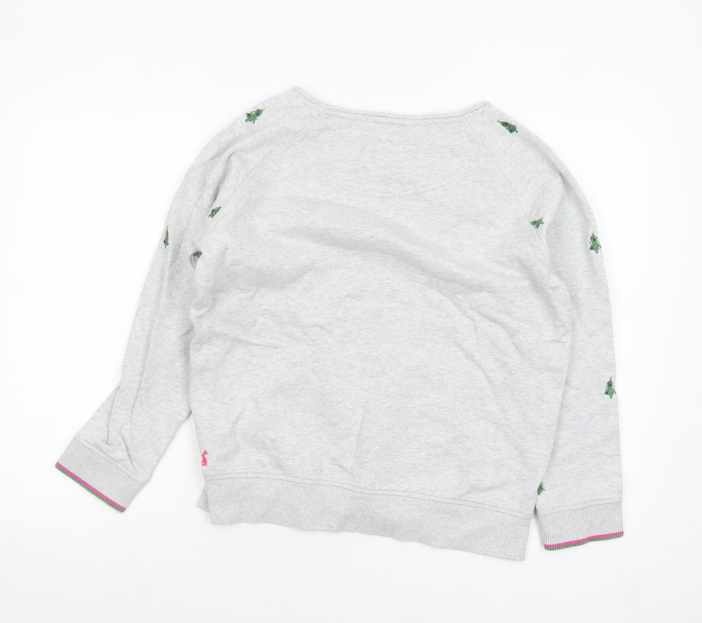 Joules Women Grey Christmas Tree Embroidered Pullover Sweatshirt UK 12