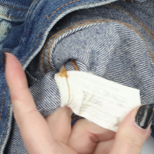Moto Womens Blue Cropped Denim Jacket Small Star Print Vintage Style