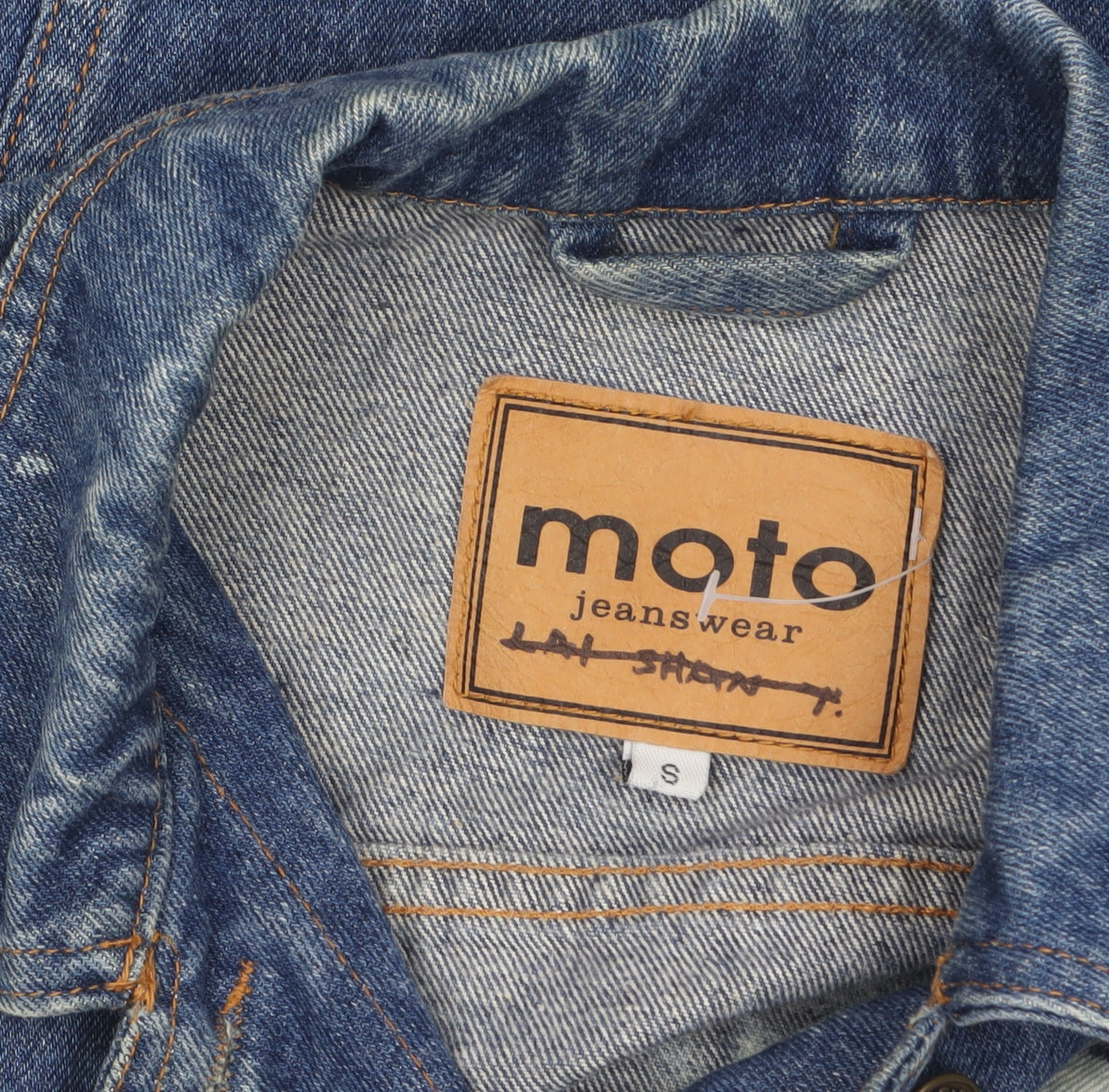 Moto Womens Blue Cropped Denim Jacket Small Star Print Vintage Style