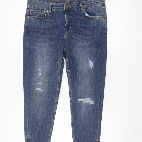Oasis Womens Blue Size 14 Slim Distressed Ankle Zip Jeans
