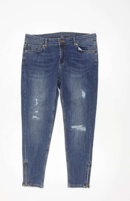 Oasis Womens Blue Size 14 Slim Distressed Ankle Zip Jeans