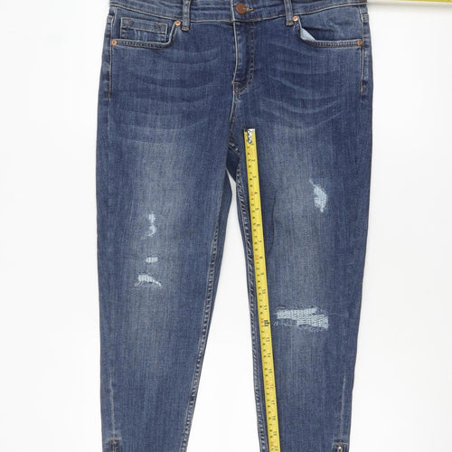 Oasis Womens Blue Size 14 Slim Distressed Ankle Zip Jeans
