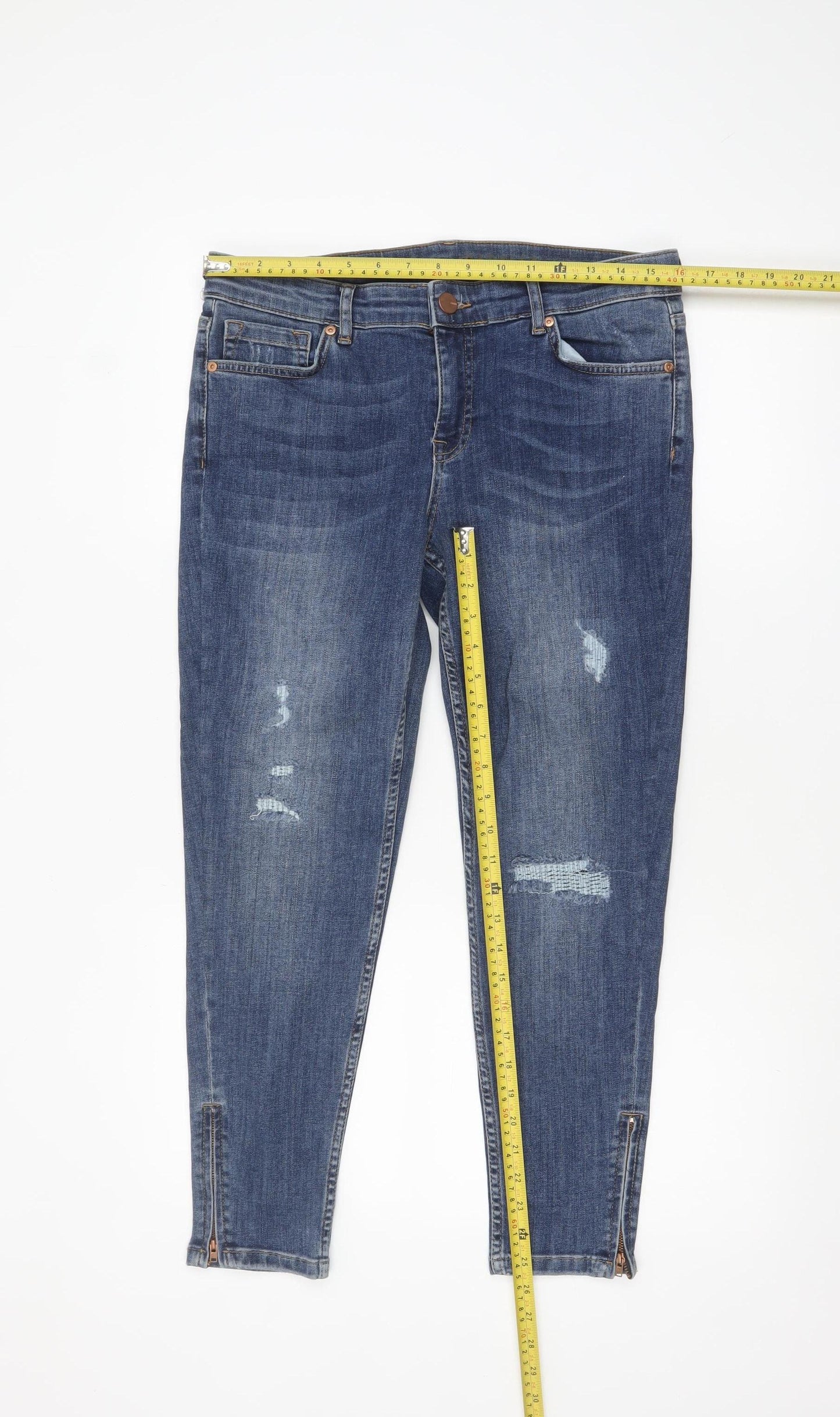 Oasis Womens Blue Size 14 Slim Distressed Ankle Zip Jeans