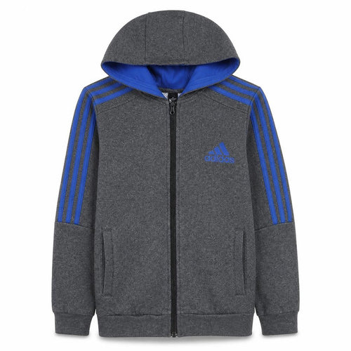 Adidas Boys Grey Blue Full Zip Hoodie 13-14 Years Fleece Lined Sportswear