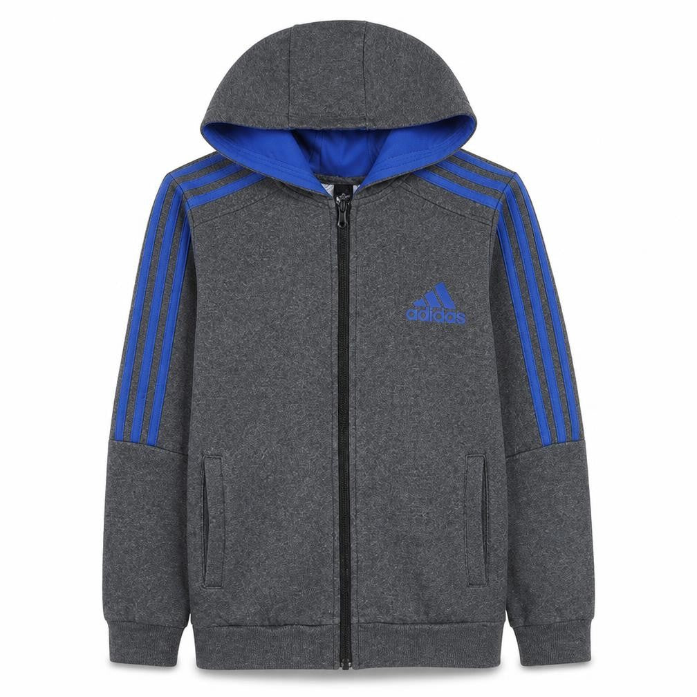 Adidas Boys Grey Blue Full Zip Hoodie 13-14 Years Fleece Lined Sportswear