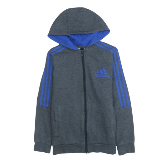 Adidas Boys Grey Blue Full Zip Hoodie 13-14 Years Fleece Lined Sportswear