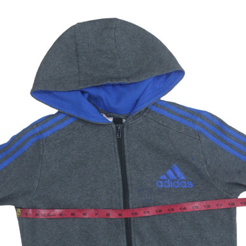 Adidas Boys Grey Blue Full Zip Hoodie 13-14 Years Fleece Lined Sportswear