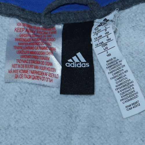 Adidas Boys Grey Blue Full Zip Hoodie 13-14 Years Fleece Lined Sportswear
