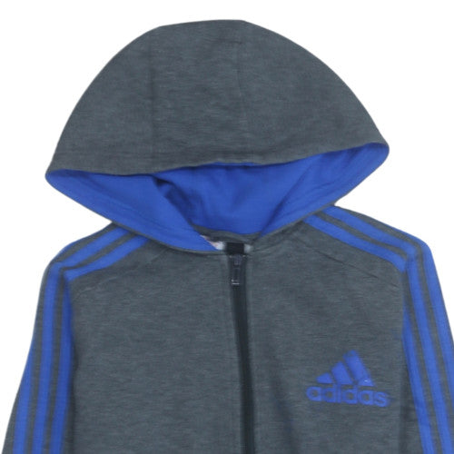 Adidas Boys Grey Blue Full Zip Hoodie 13-14 Years Fleece Lined Sportswear