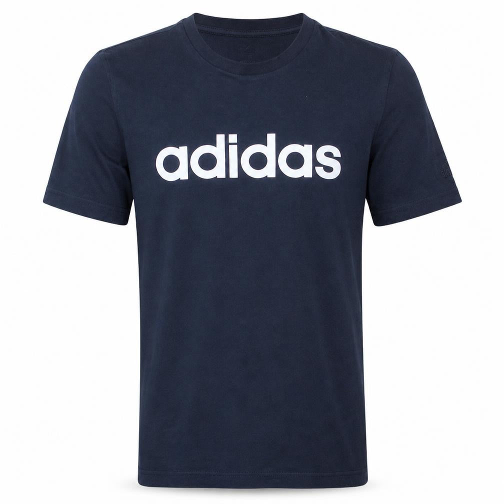Front view of Adidas Men's Blue Small Logo Graphic Cotton T-Shirt