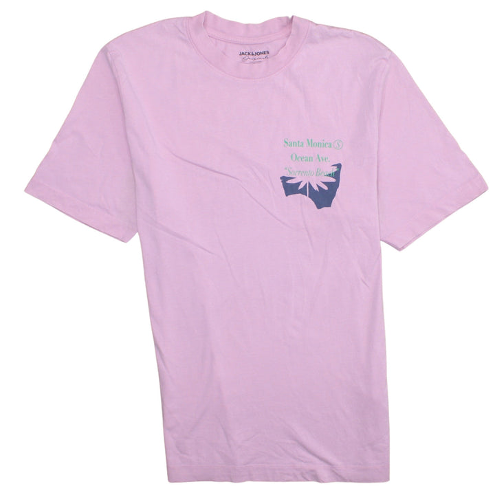 Jack & Jones Men's Pink Graphic Print Crew Neck Cotton T-Shirt Size L