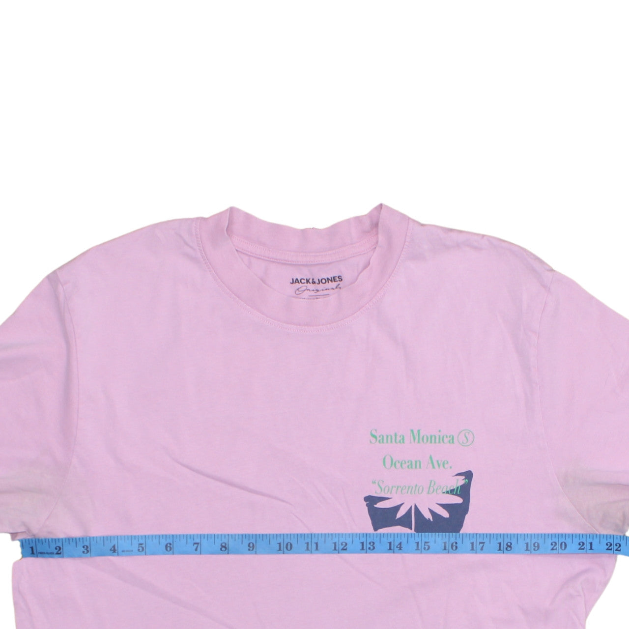 Jack & Jones Men's Pink Graphic Print Crew Neck Cotton T-Shirt Size L