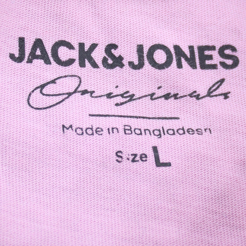 Jack & Jones Men's Pink Graphic Print Crew Neck Cotton T-Shirt Size L