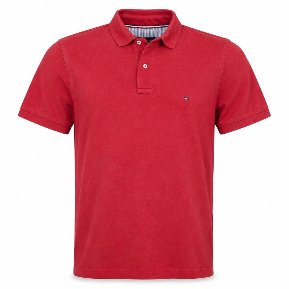 Front view of Tommy Hilfiger Men’s Red Regular Fit Cotton Polo Shirt L