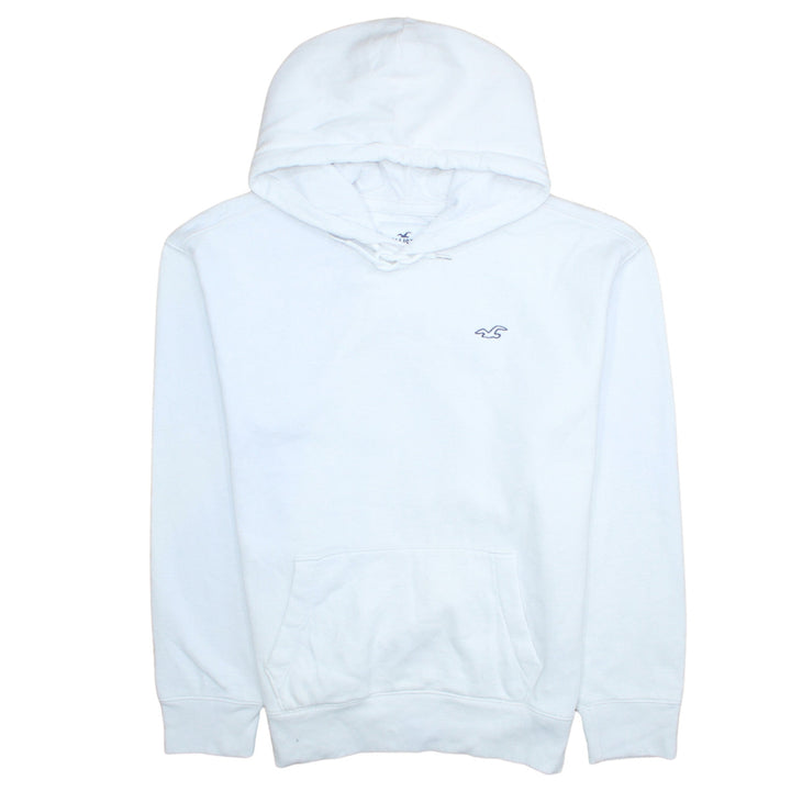 Hollister Men’s White Pullover Hoodie L Logo Fleece Sweatshirt
