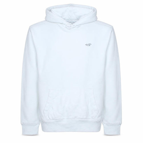 Hollister Men’s White Pullover Hoodie L Logo Fleece Sweatshirt