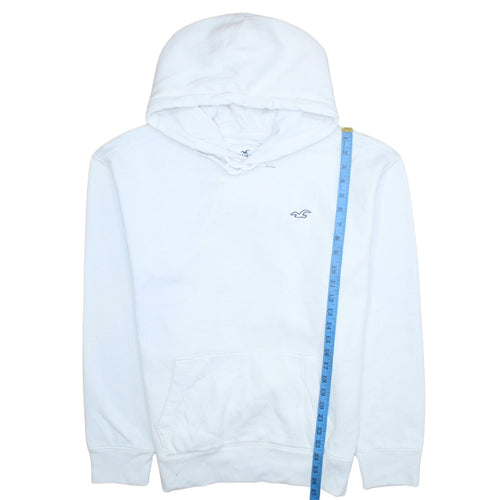 Hollister Men’s White Pullover Hoodie L Logo Fleece Sweatshirt
