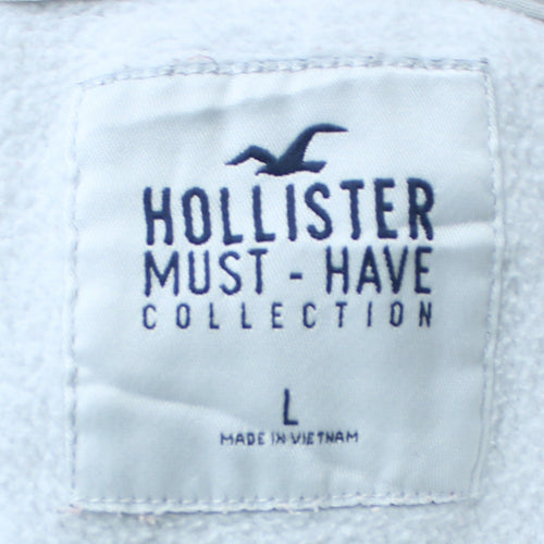 Hollister Men’s White Pullover Hoodie L Logo Fleece Sweatshirt