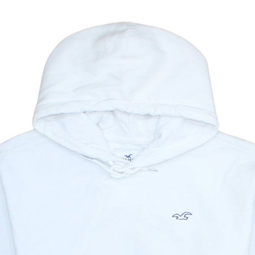 Hollister Men’s White Pullover Hoodie L Logo Fleece Sweatshirt