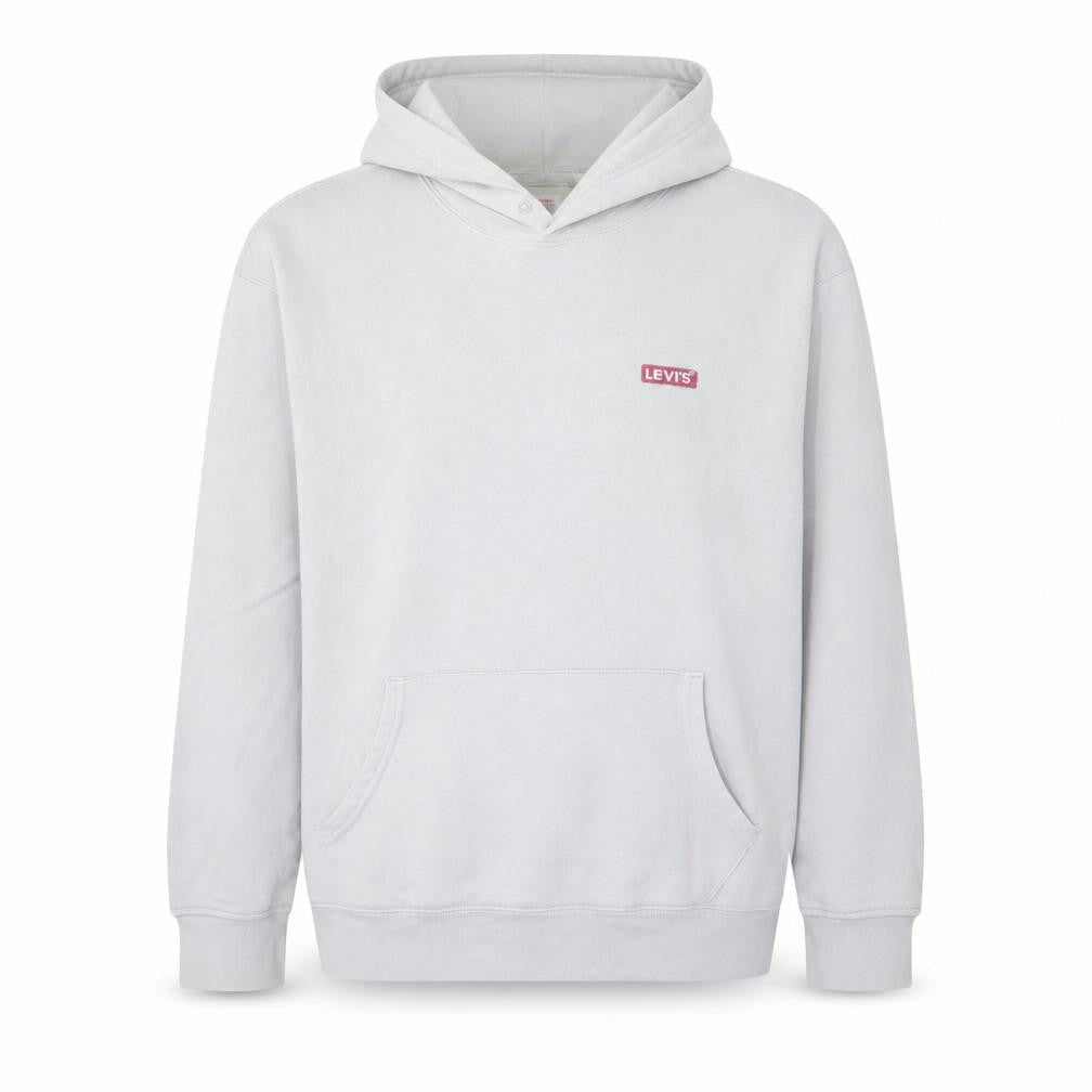 Front view of Levi's Men's White Relaxed Fit Pullover Hoodie, size L