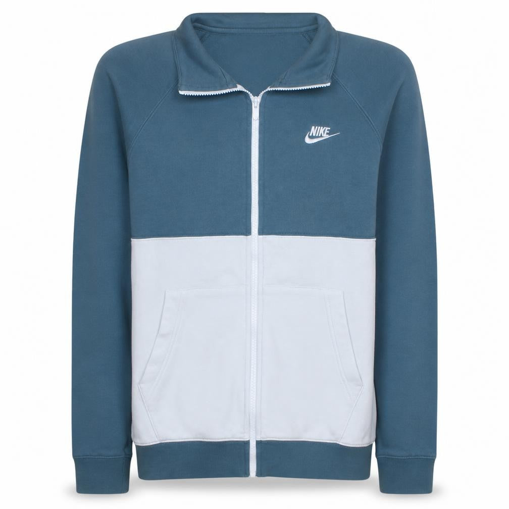 Front view of Nike Men's Blue Full Zip Sweatshirt Small Collared Logo Design