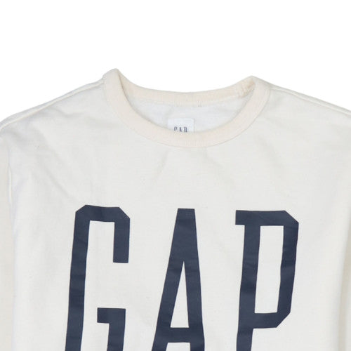 GAP Men's White Logo Pullover Sweatshirt M Regular Fit Fleece