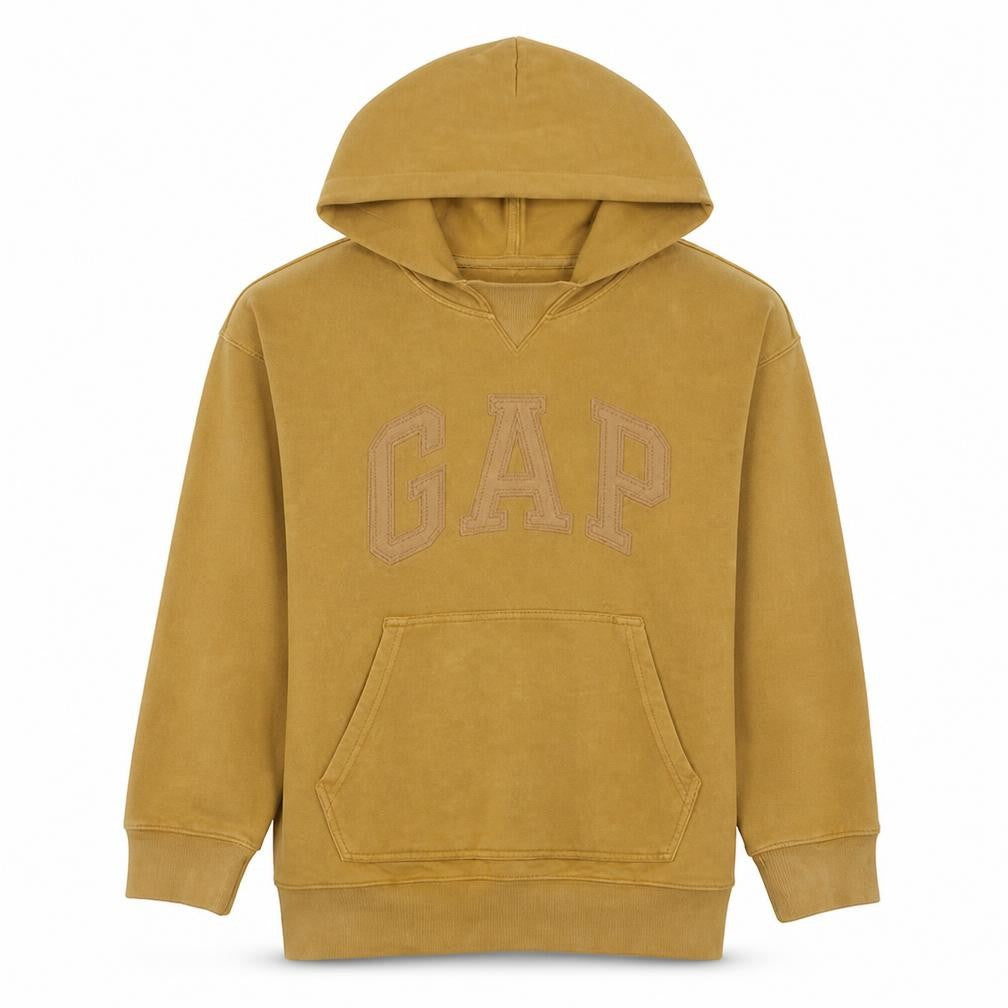 Front view of Gap Teens Brown Pullover Hoodie S Logo Fleece Sweatshirt