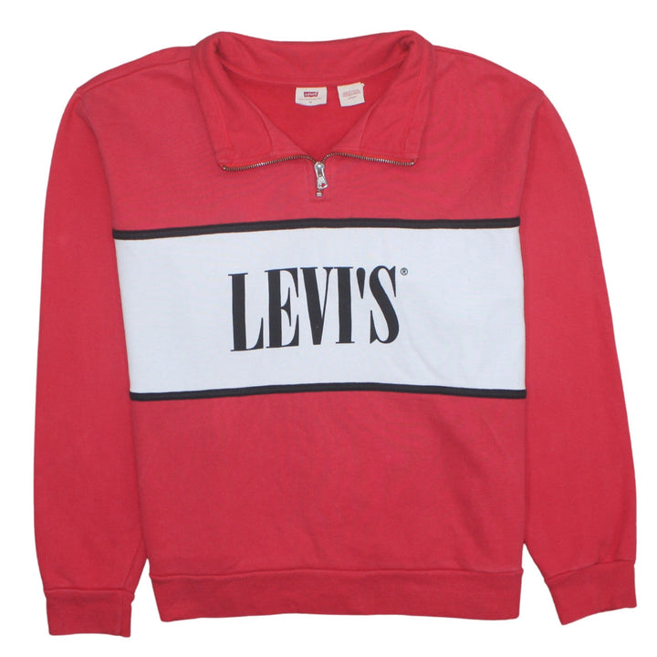 Levi's Men's Red 1/2 Zip Logo Sweatshirt XL Regular Fit