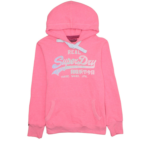 Superdry Women Pink Pullover Hoodie Size L Cotton Blend Vintage Logo