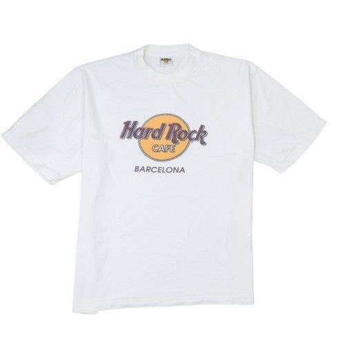 Hard Rock Cafe Barcelona White Men's XL Graphic Music T-Shirt Vintage