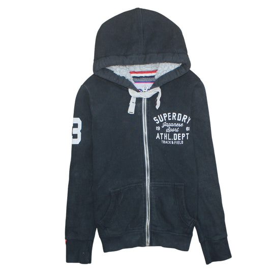 Superdry Men’s Black Full Zip Hoodie Size L Heavyweight Fleece Lined