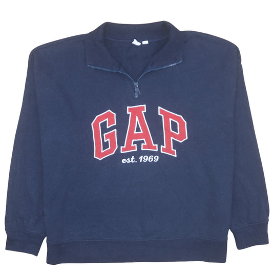 GAP Men's Blue XL 1/2 Zip Mock Neck Fleece Sweatshirt with Logo