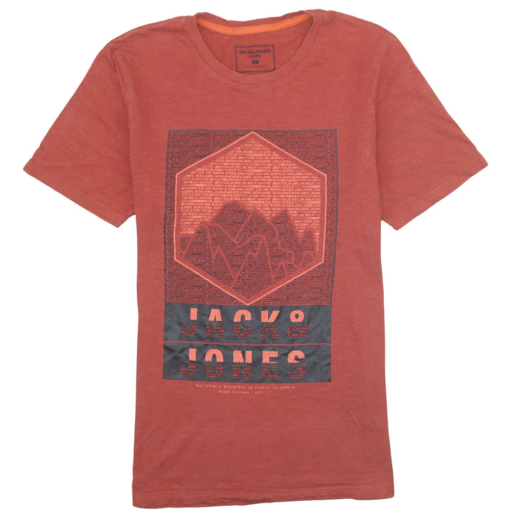 Jack & Jones Men's Red Graphic Print Crew Neck T-Shirt Size L