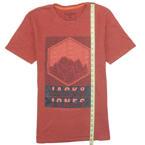 Jack & Jones Men's Red Graphic Print Crew Neck T-Shirt Size L