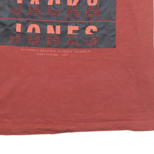 Jack & Jones Men's Red Graphic Print Crew Neck T-Shirt Size L