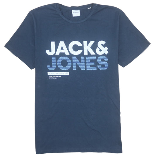 Jack & Jones Men's Blue Logo Graphic Cotton T-Shirt Size M