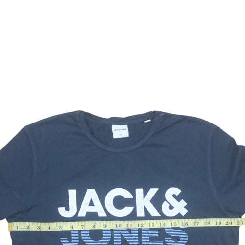 Jack & Jones Men's Blue Logo Graphic Cotton T-Shirt Size M