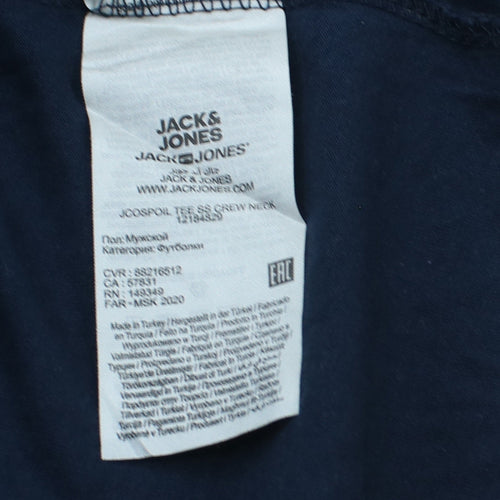 Jack & Jones Men's Blue Logo Graphic Cotton T-Shirt Size M