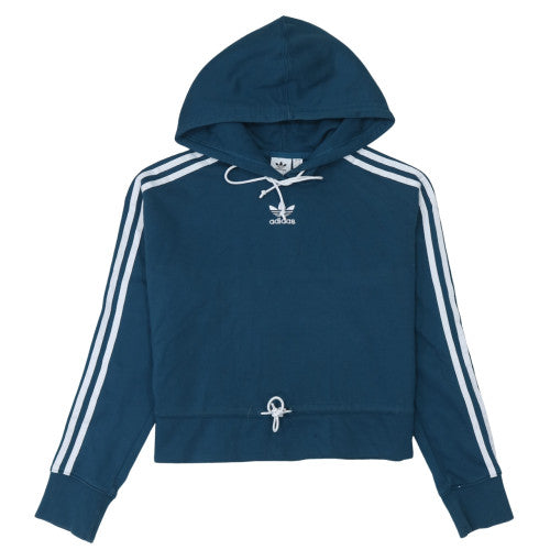 Adidas Women Blue Cropped Hoodie UK10 Drawstring Hooded Top