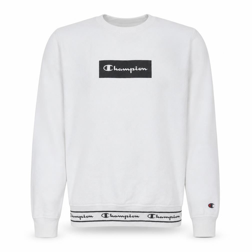 Front view of Champion Men's White XS Pullover Sweatshirt Logo Crewneck
