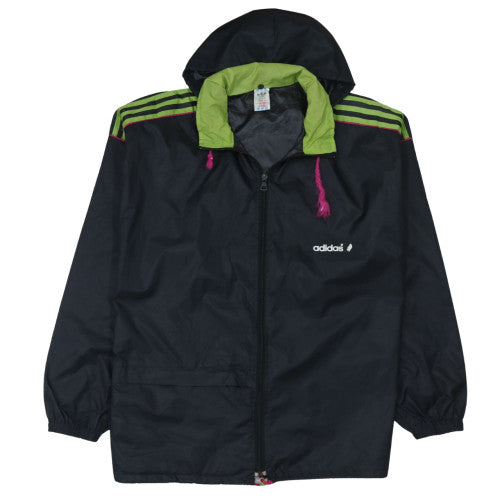 Adidas Womens Black Windbreaker Jacket Size 12 Hooded Retro Sports Style